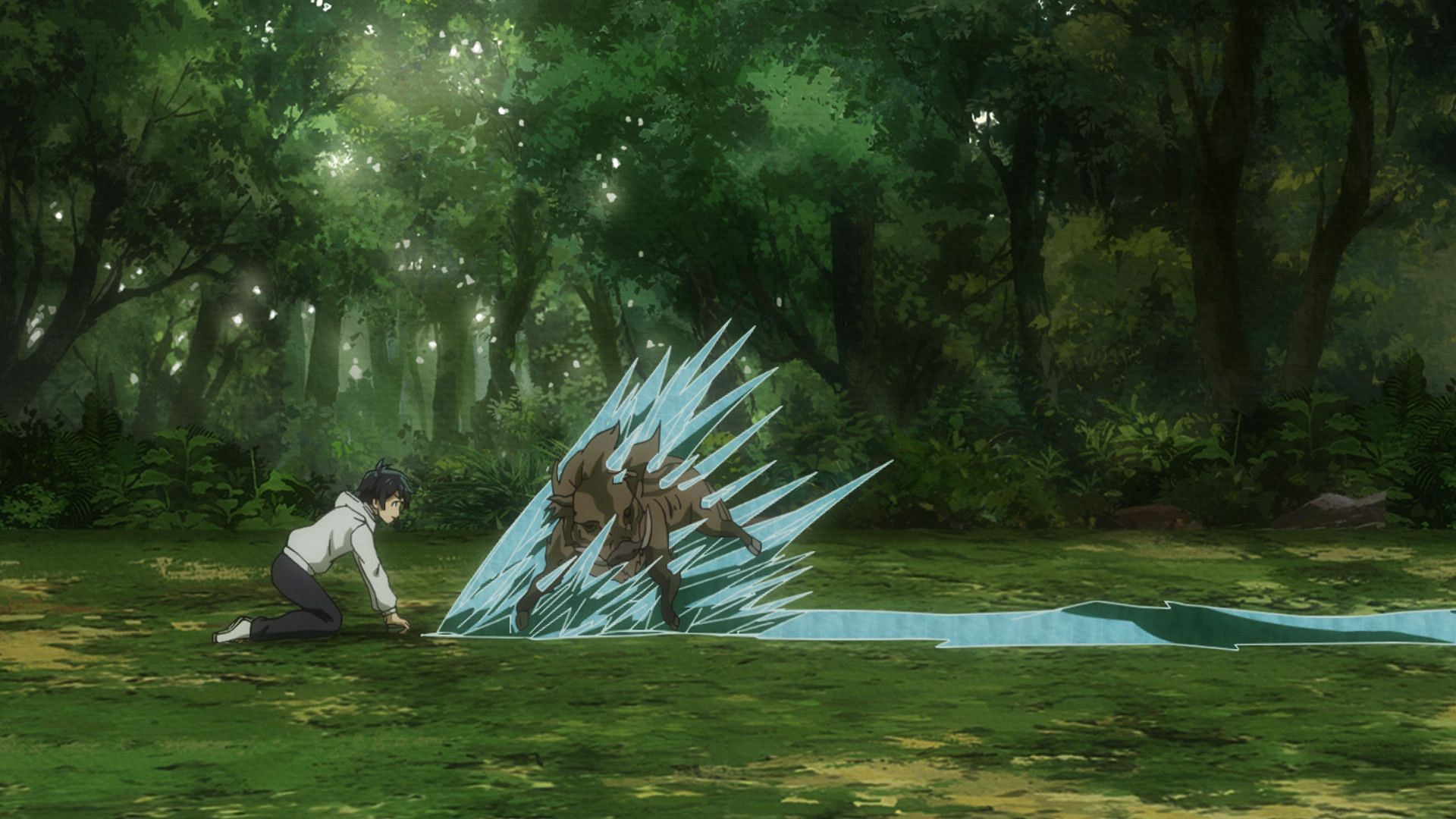 The Water Magician episode 1: Ryou defeating the lesser boar (Image via Typhoon Graphics and Wonderland)